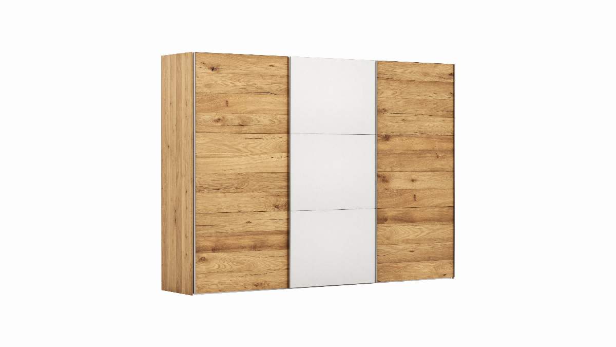 Schwebetürenschrank Colorado - B ca. 307 cm, Eichenfurnier mit Glas