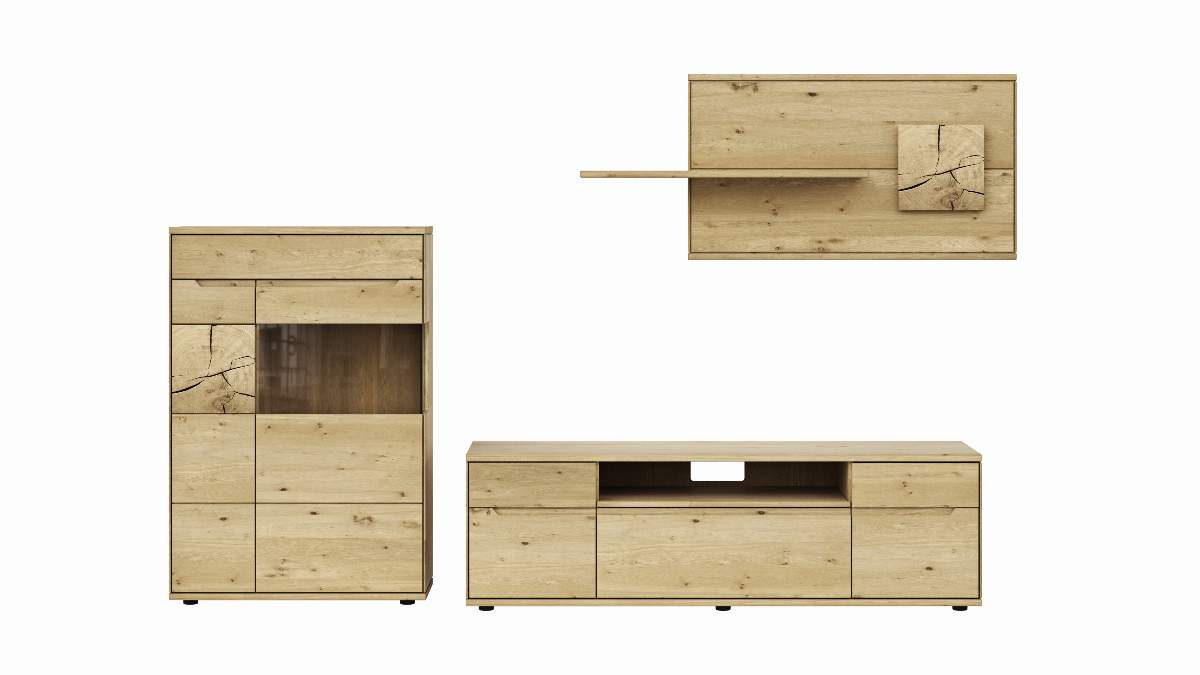 Wohnwand Amora - Wildeiche massiv bianco