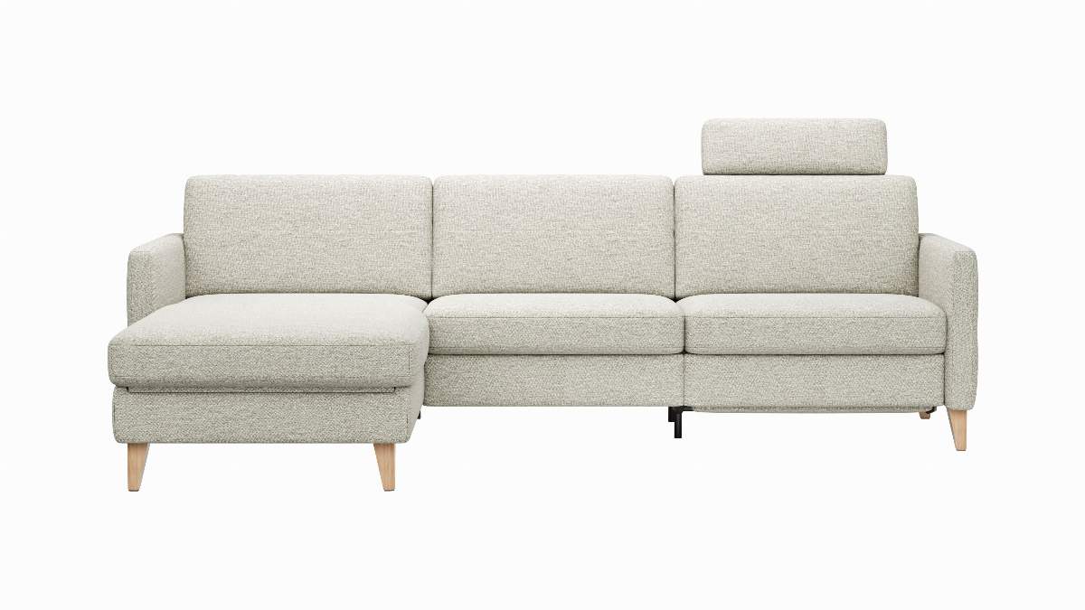 Ecksofa Arima N - Longchair links mit 2,5-Sitzer inkl. Relaxfunktion und Sitzvorzug (motorisch), Stoff, Creme