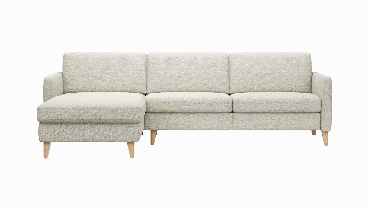 Ecksofa Arima N - Longchair links mit 2,5-Sitzer, Stoff, Creme