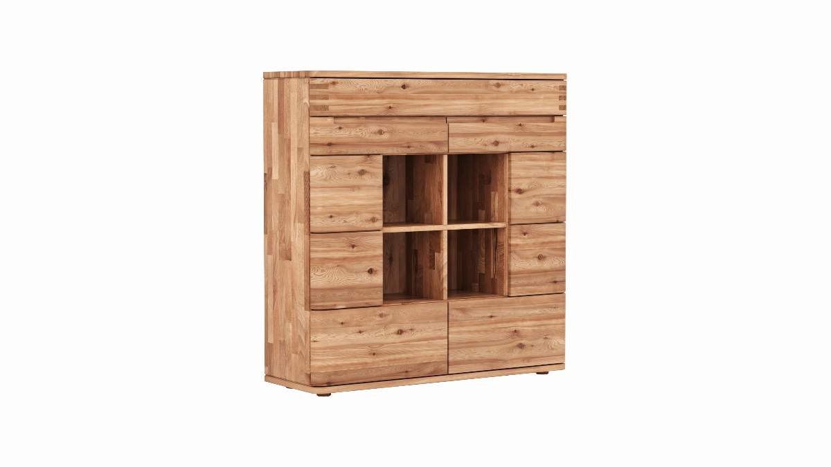 Highboard Cartago Soft - Astbuche massiv, natur geölt