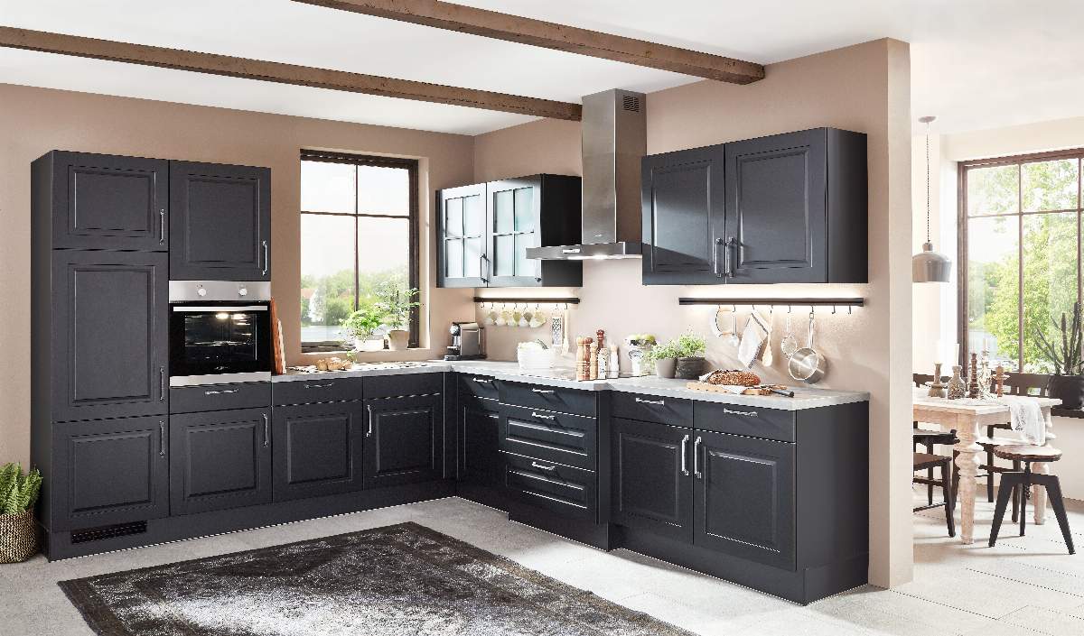 L-Küche 37.150 11 300, Lack Schwarz matt,