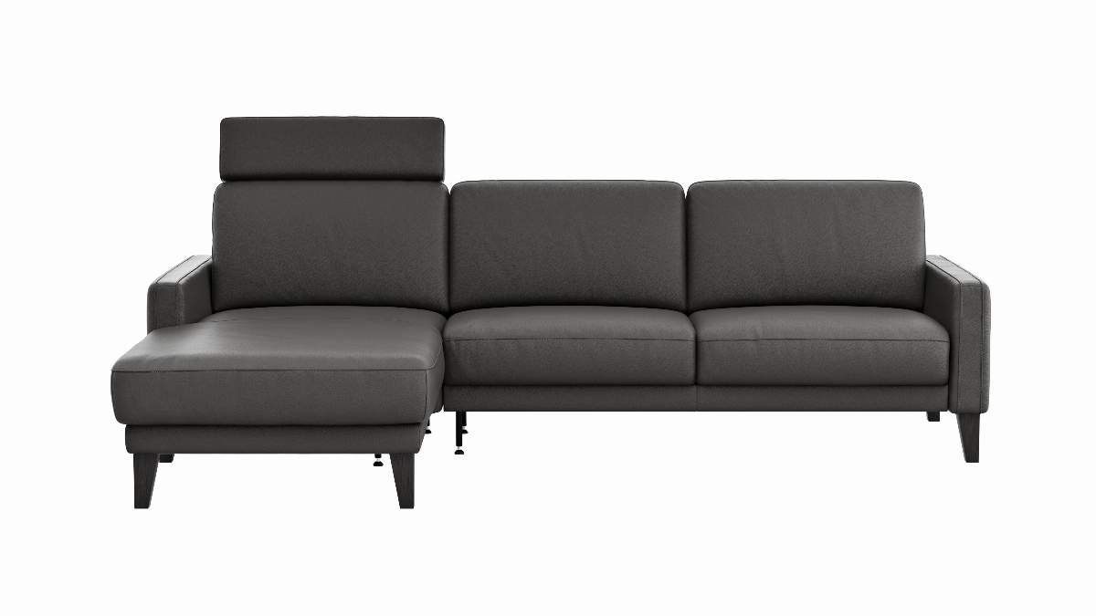 Ecksofa Matero - Longchair mit 2,5-Sitzer rechts inkl. Relaxfunktion motorisch, Leder, Anthrazit