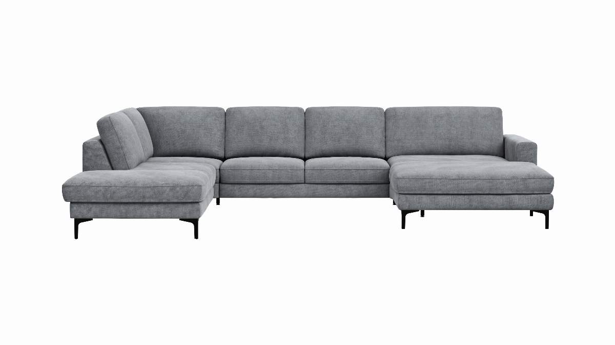 Wohnlandschaft Oviedo - Ecke links mit 2-Sitzer und Longchair rechts, Stoff, Grau