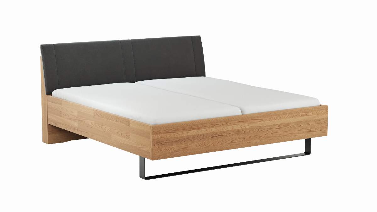 Bett Lenoso - Liegefläche ca. 180x200 cm, Eiche massiv, Kunstleder Anthrazit