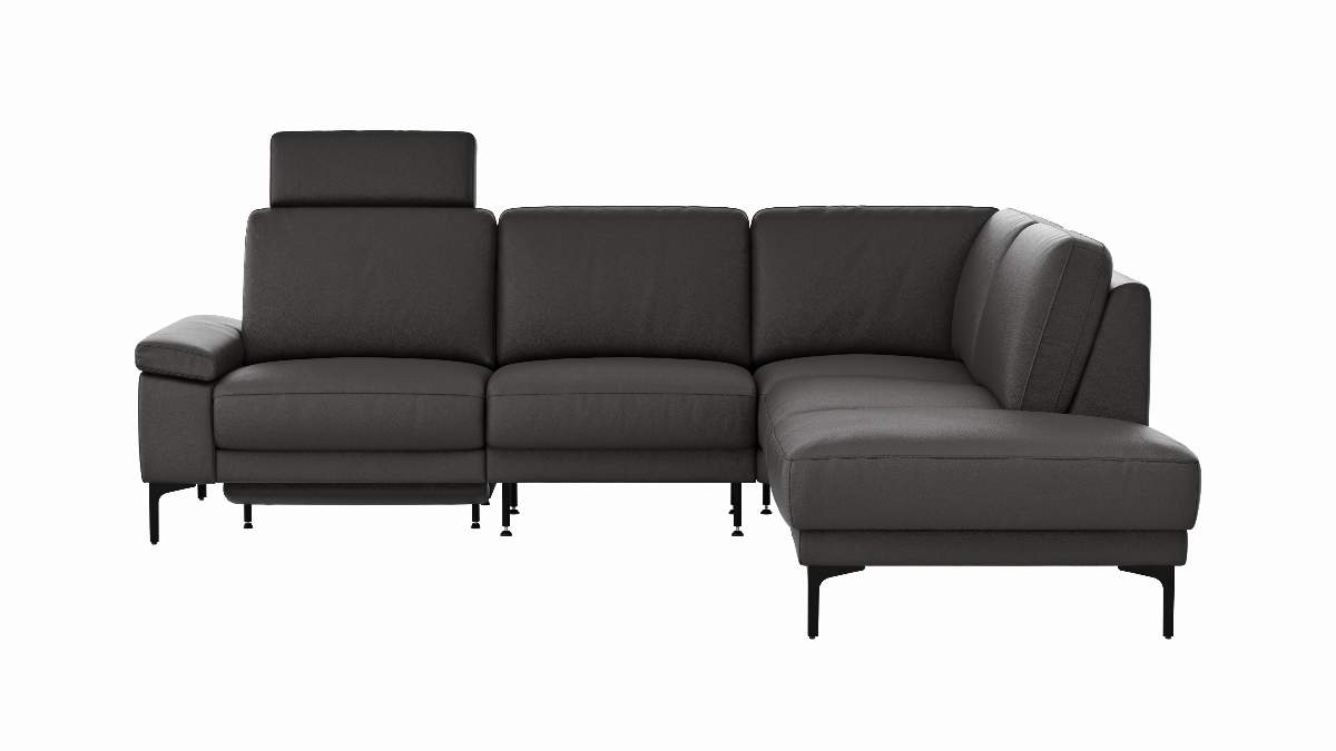 Ecksofa Matero - 2-Sitzer mit Ecke rechts inkl. Relaxfunktion motorisch und Sitzvorzug, Leder, Anthrazit
