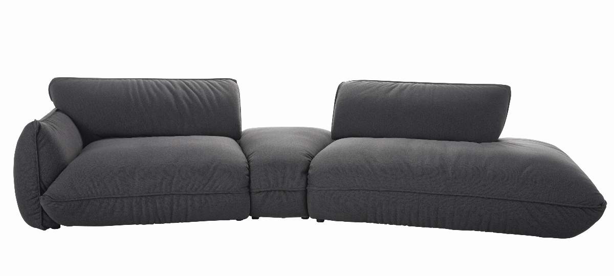 Trapezsofa Fluffy - 2-Sitzer mit Trapezelement und Abschlussteil inkl. Rückenlehne verstellbar, Stoff, Anthrazit