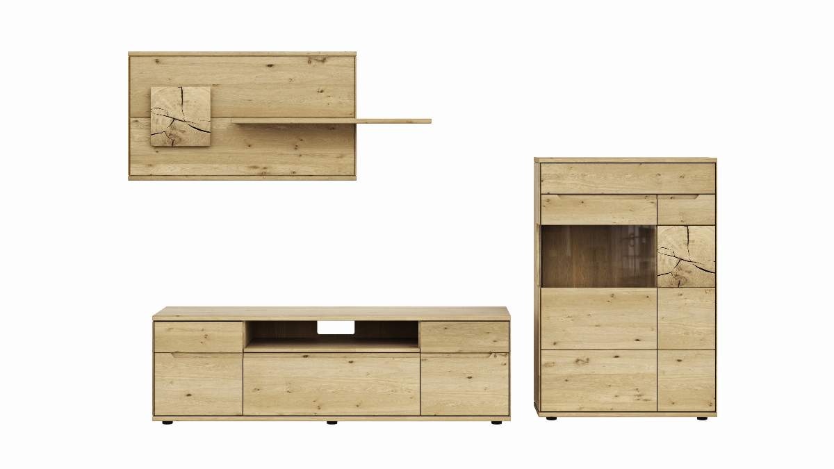 Wohnwand Amora - Wildeiche massiv bianco