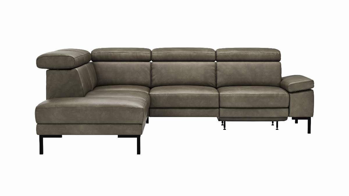 Ecksofa Hudson - Ecke links mit 2,5-Sitzer inkl. Kopfteil/Armlehne verstellbar und Sitzvorzug/Relaxfunktion (motorisch), Leder, Braungrün