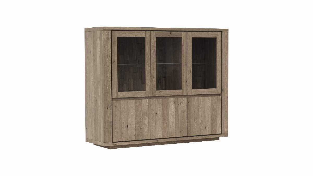 Highboard Bakersfield - Rückwand mit Holzschindeln, Asteiche, Barrrique