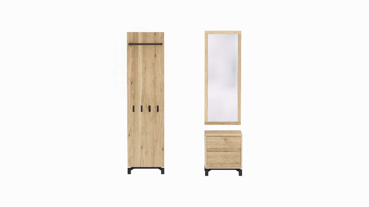 Garderobenkombination Williston - Korpus Wildeiche bianco / Front sandgestrahlt