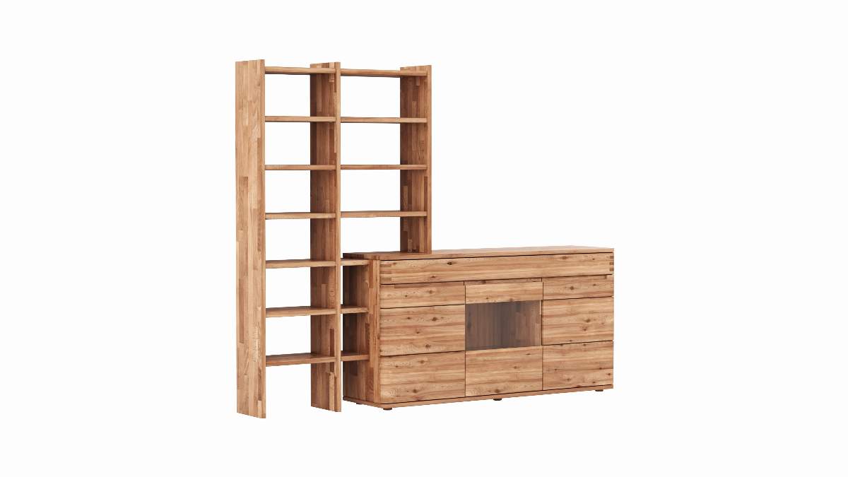 Wohnwand Cartago Soft - Astbuche massiv, natur geölt