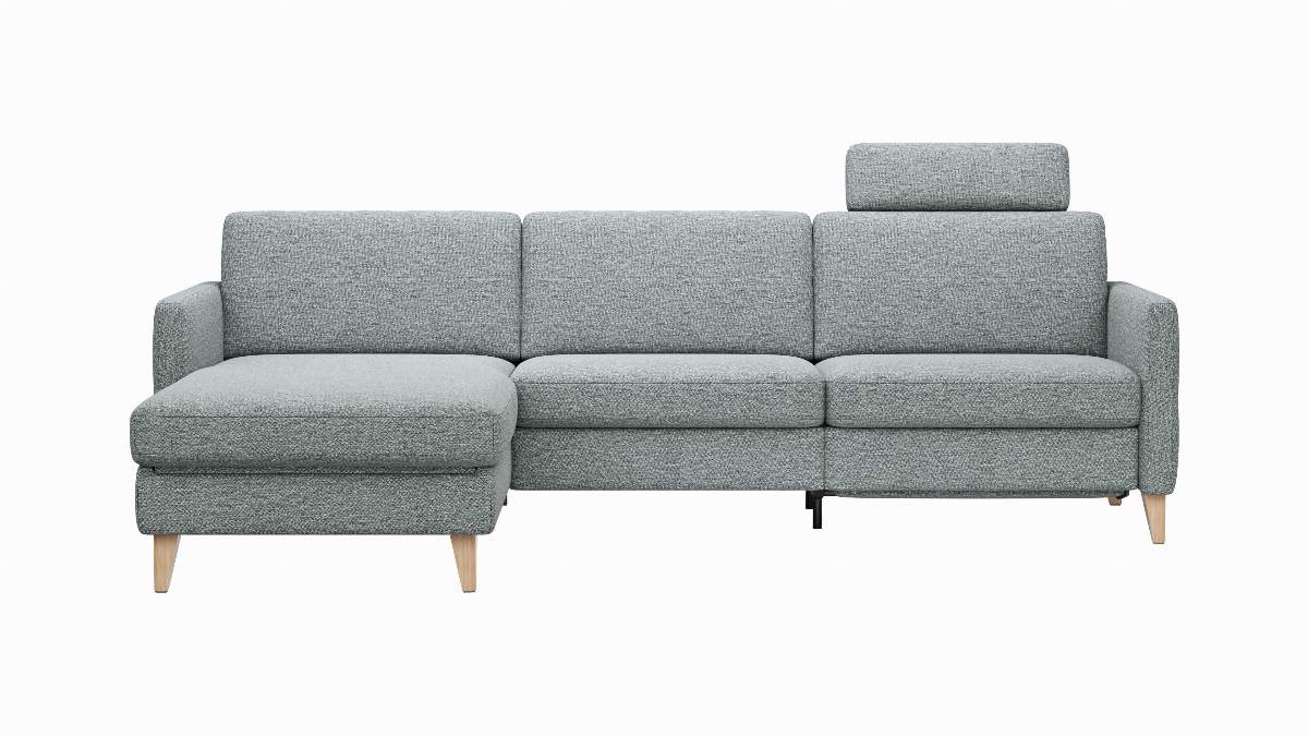 Ecksofa Arima N - Longchair links, 2,5-Sitzer, Relaxfunktion, Sitzvorzug (motorisch), Stoff, Hellgrau