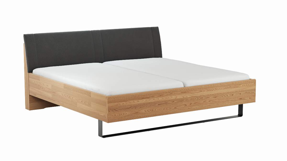 Bett Lenoso - Liegefläche ca. 200x200 cm, Eiche massiv, Kunstleder Anthrazit