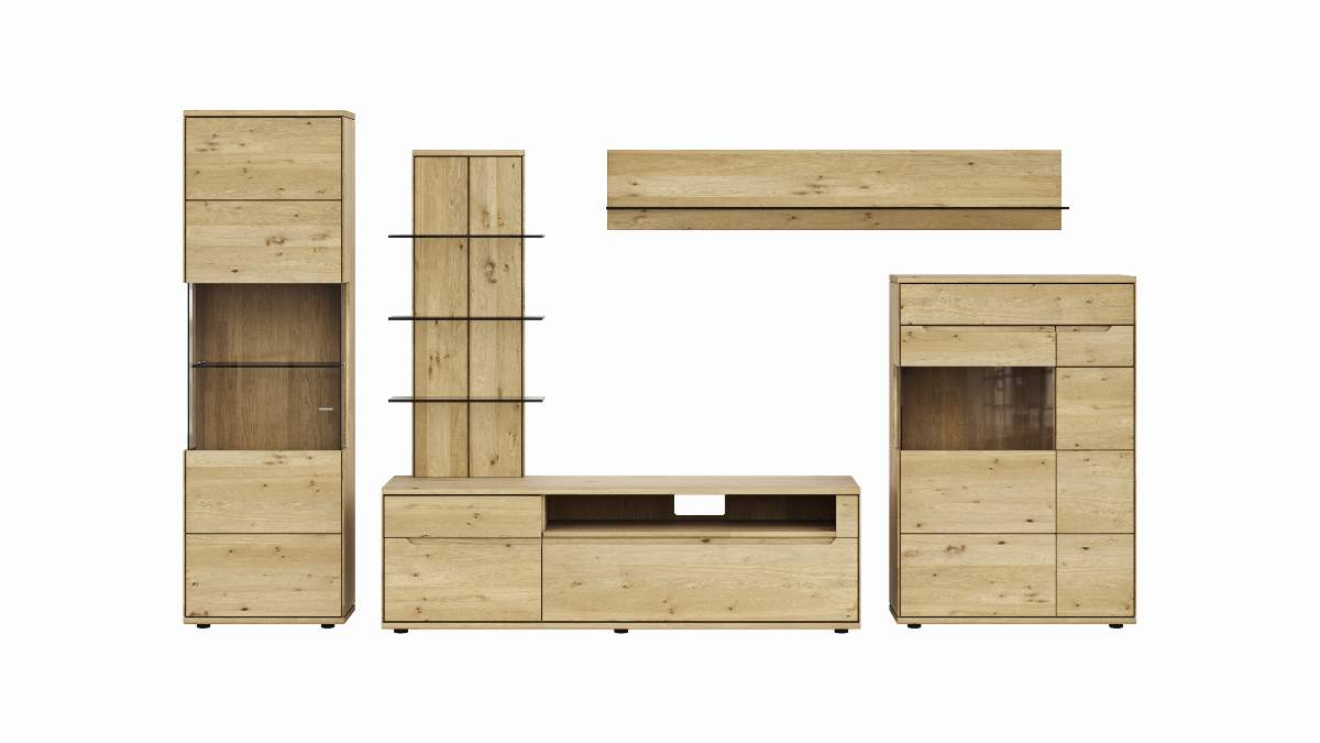 Wohnwand Amora - Wildeiche massiv bianco