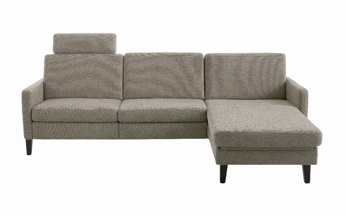 Ecksofa Arima N - 2,5-Sitzer mit Longchair rechts inkl. Relaxfunktion und Kopfstütze motorisch, Stoff, Mocca