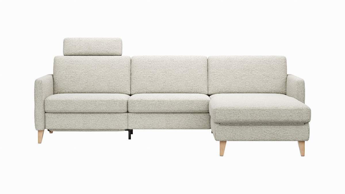 Ecksofa Arima N - 2,5-Sitzer mit Longchair rechts inkl. Relaxfunktion und Sitzvorzug (motorisch), Stoff, Creme