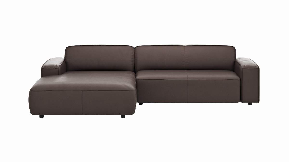 Ecksofa Denver - Longchair links, groß mit 2,5-Sitzer, Leder, Mocca