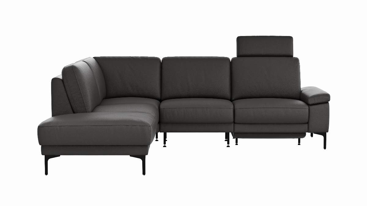 Ecksofa Matero - Ecke mit 2-Sitzer rechts inkl. Relaxfunktion motorisch und Sitzvorzug, Leder, Anthrazit