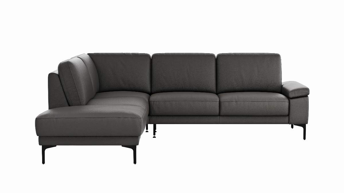 Ecksofa Matero - Ecke mit 2-Sitzer rechts, Leder, Anthrazit