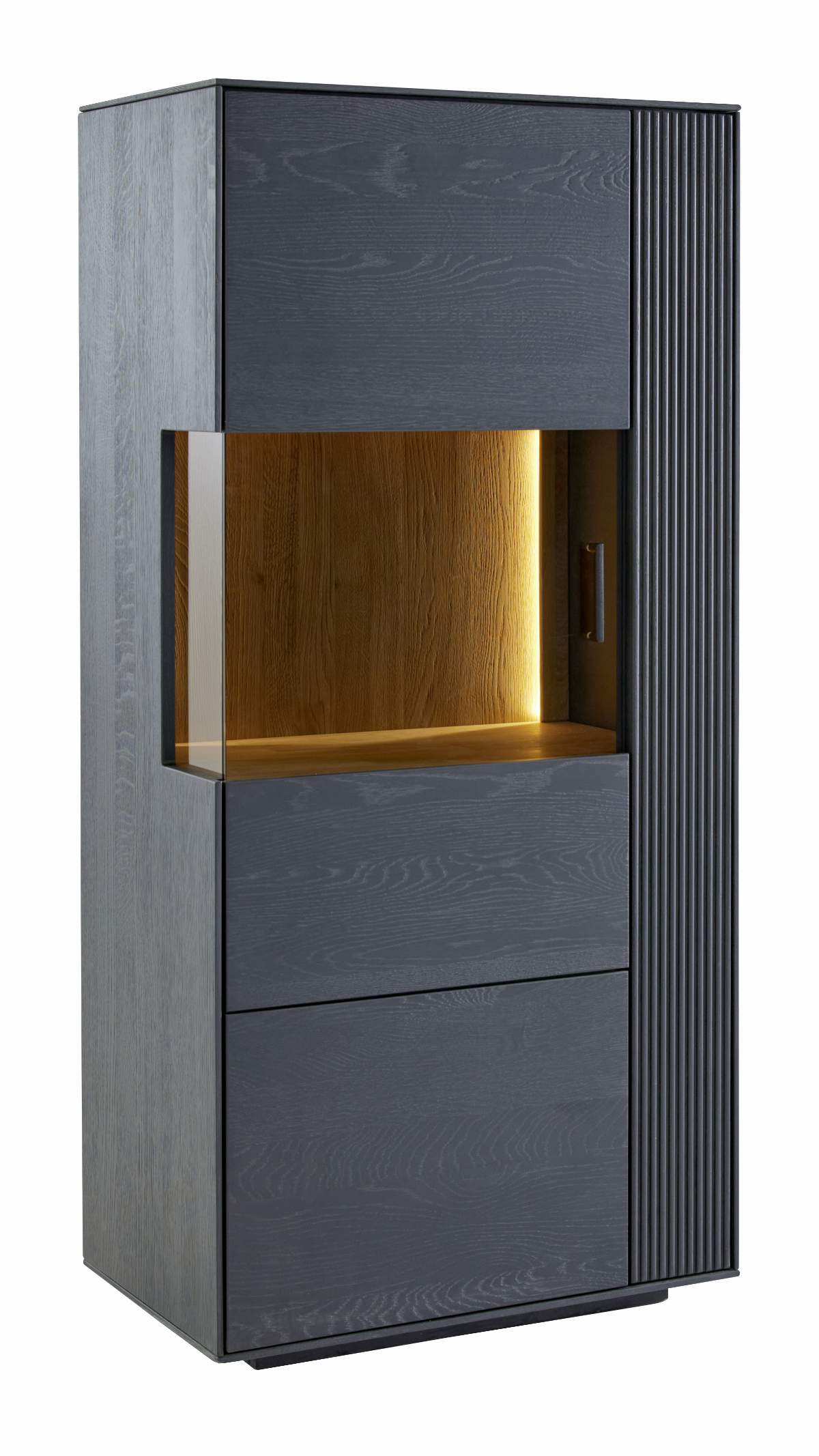 Vitrine Estana - inkl. Beleuchtung, Eiche massiv, anthrazit