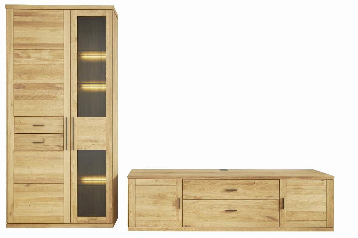 Wohnwand Faro 6.0 - inkl. Beleuchtung, Wildeiche massiv, geölt