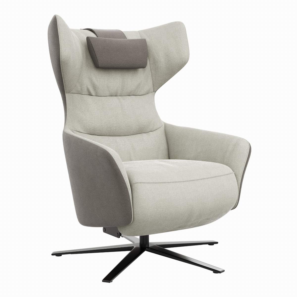 Drehsessel Houston Relax - Größe M, inkl. Relaxfunktion (motorisch), Aufstehhilfe und Kopfstütze, Stoff, außen Taupe/innen Natur