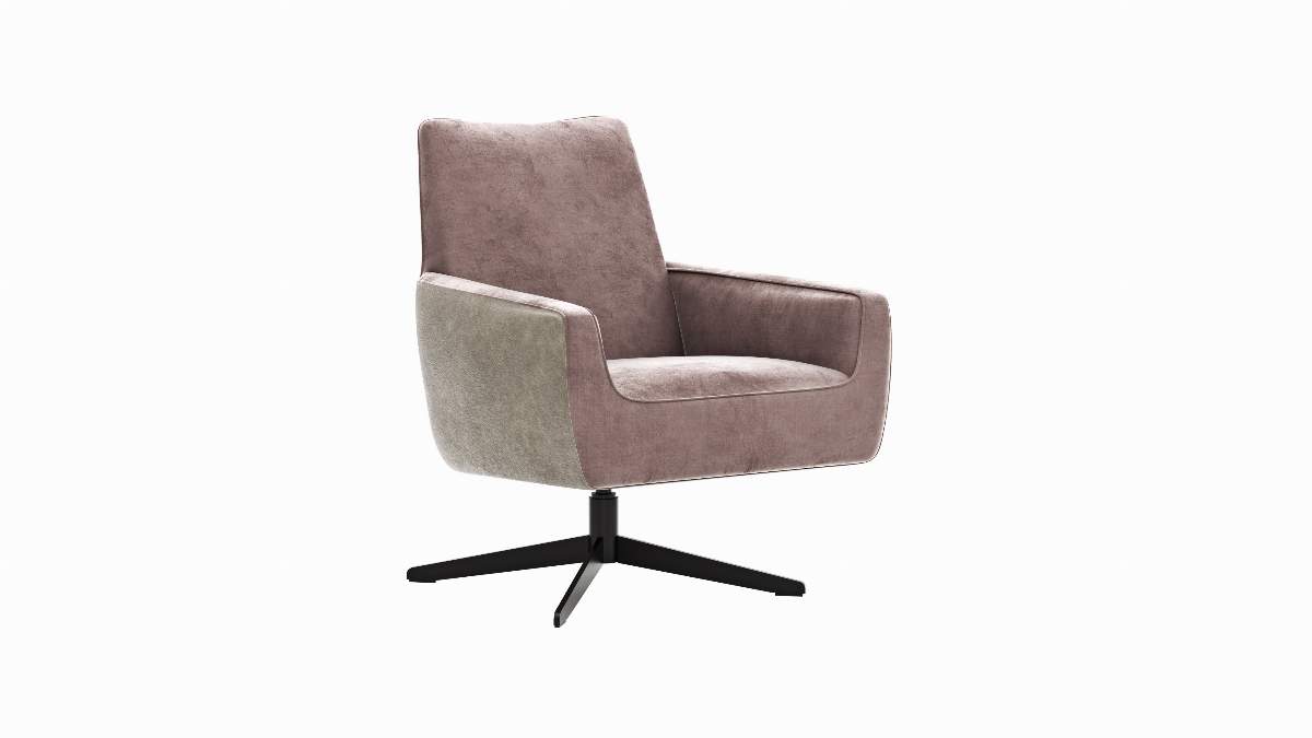 Drehsessel Matina - Größe M, Leder&Stoff, Dunkelbraun, Mauve