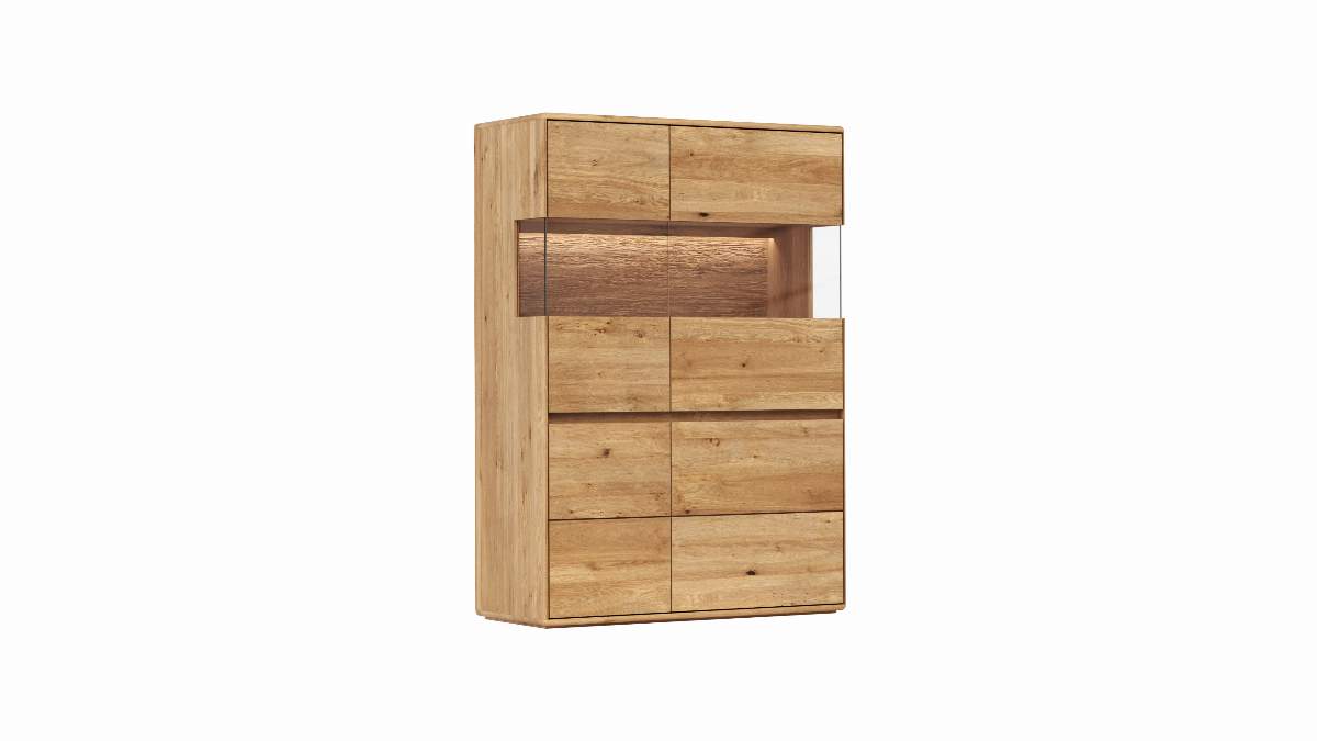 Highboard Hillsboro - inkl. Beleuchtung, Wildeiche natur, geölt