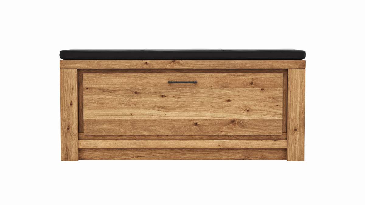 Schuhschrank Farmingdale - Eiche massiv, natur geölt mit Sitzkissen schwarz