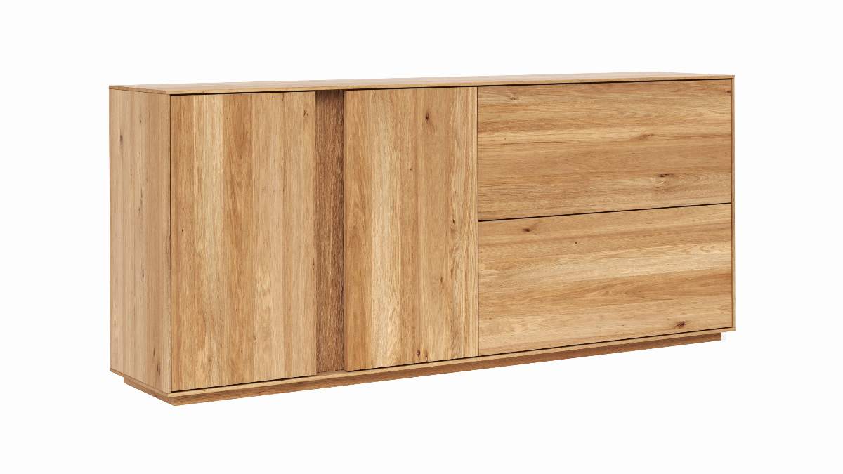 Sideboard Saratoga - mit Klapptüren, Wildeiche massiv, natur geölt