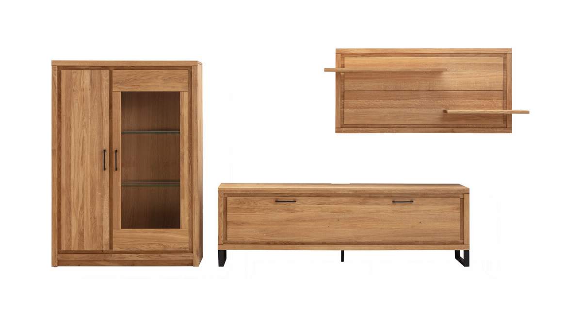 Wohnwand Farmingdale light - Eiche massiv, natur geölt