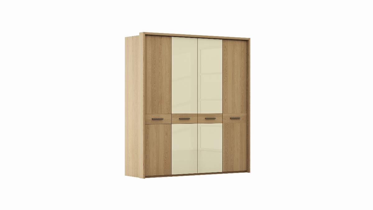 Drehtürenschrank Lenoso - B. ca. 206 cm, Eiche massiv, Glas, Champagner