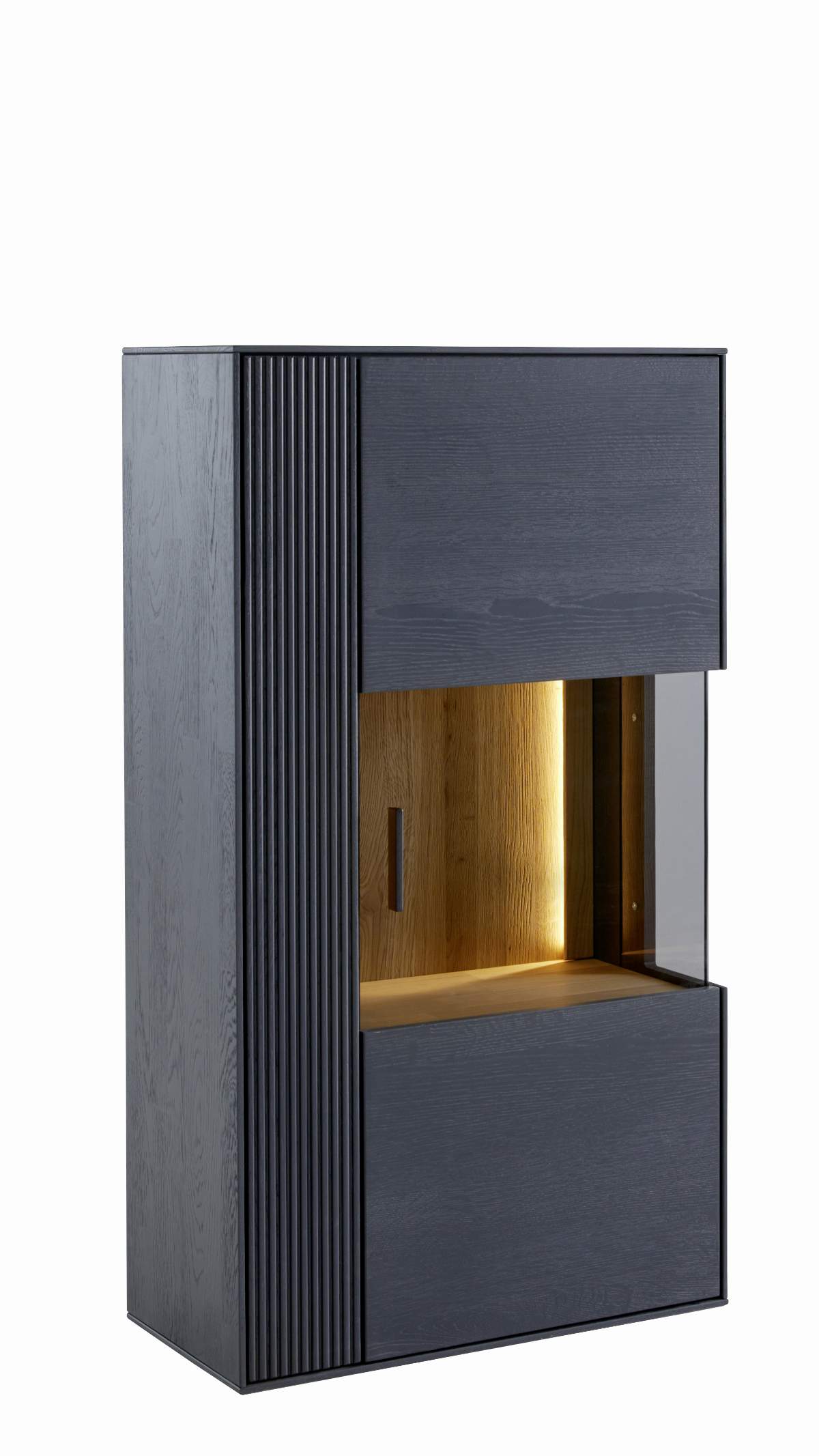 Hängevitrine Estana - inkl. Beleuchtung, Eiche massiv, anthrazit