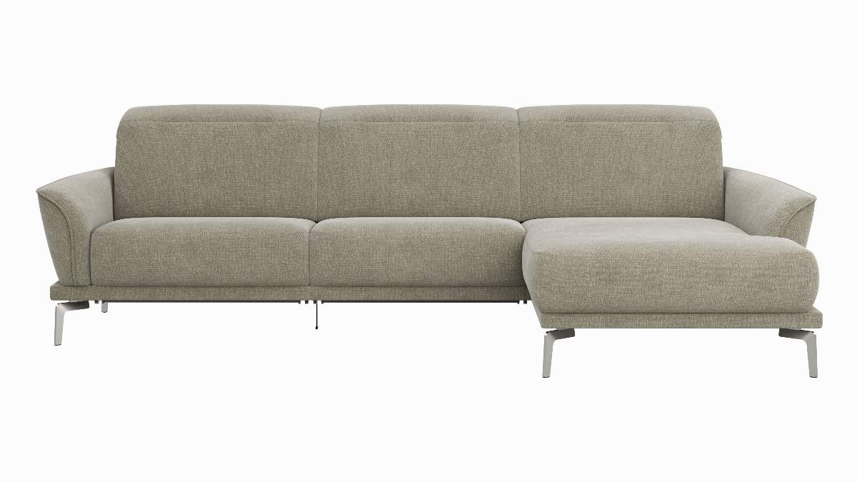 Ecksofa Amadena - 2-Sitzer mit Longchair rechts inkl. Relaxfunktion motorisch, Stoff, Limone
