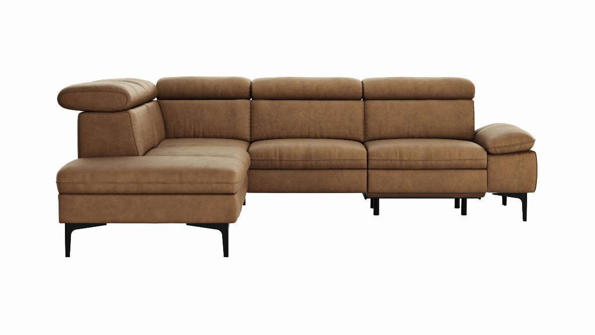 Ecksofa Felipa - Ecke links mit 2,5-Sitzer inkl. Armlehne verstellbar und Rückenlehne/Sitztiefe verstellbar (motorisch), Leder, Cognac