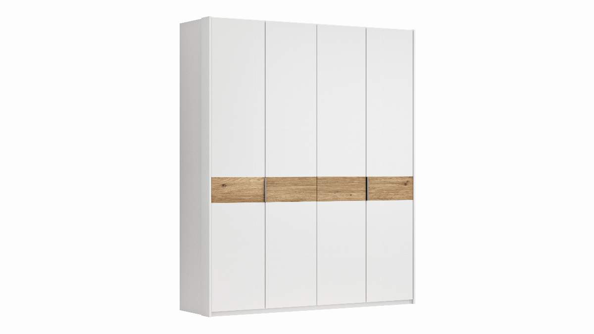 Drehtürenschrank Viana - B ca. 204 cm, Lack, Weiß, Riffholz, Wildeiche
