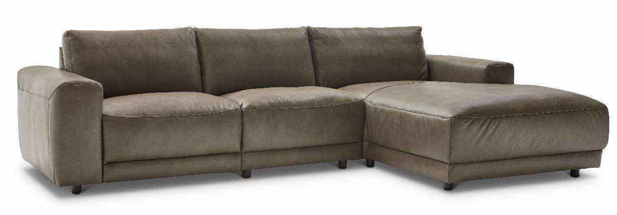 Ecksofa Balok - 2,5-Sitzer mit Longchair groß rechts, Leder, Braungrün