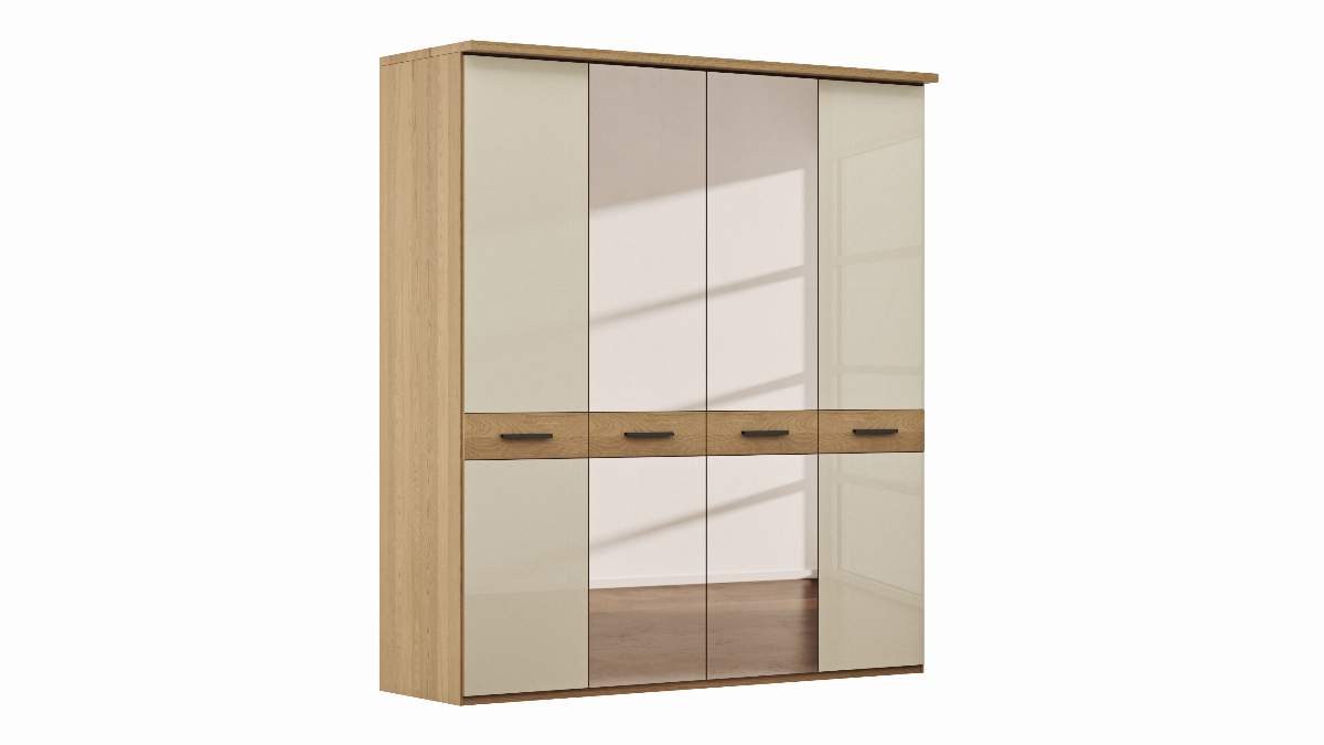 Drehtürenschrank Lenoso - B. ca. 200 cm, Glas Champagner, Spiegel