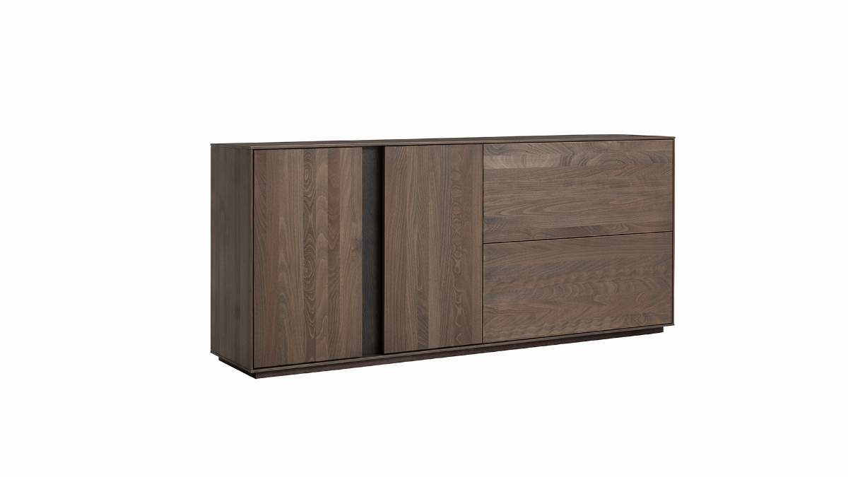 Sideboard Saratoga - mit Schubkasten und Klapptüre, Buche massiv, silbergrau geölt