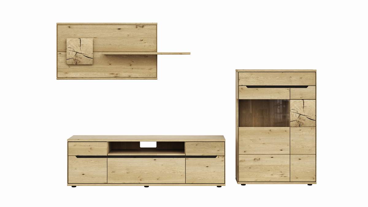 Wohnwand Amora - Wildeiche massiv bianco