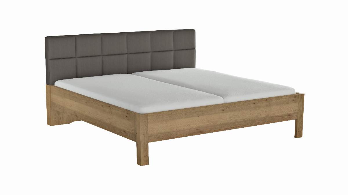 Bett Viana - Liegefläche ca. 200x200 cm, Balkeneiche furniert, Kunstleder Anthrazit