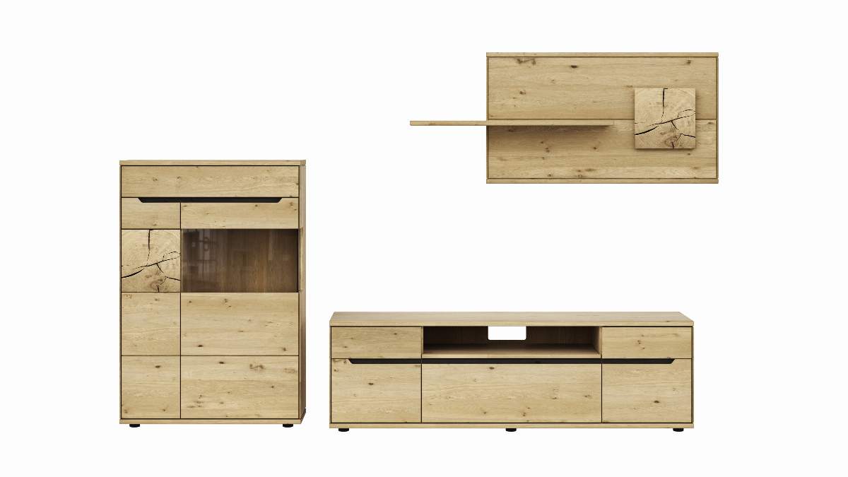 Wohnwand Amora - Wildeiche massiv bianco