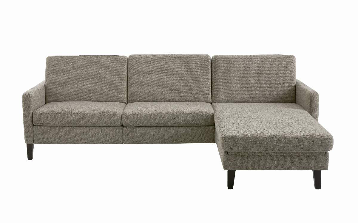 Ecksofa Arima N - 2,5-Sitzer mit Longchair rechts inkl. Kopfteil verstellbar, Stoff, Mocca