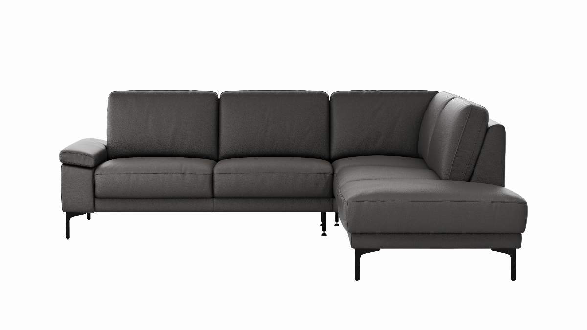 Ecksofa Matero - 2-Sitzer mit Ecke rechts, Leder, Anthrazit