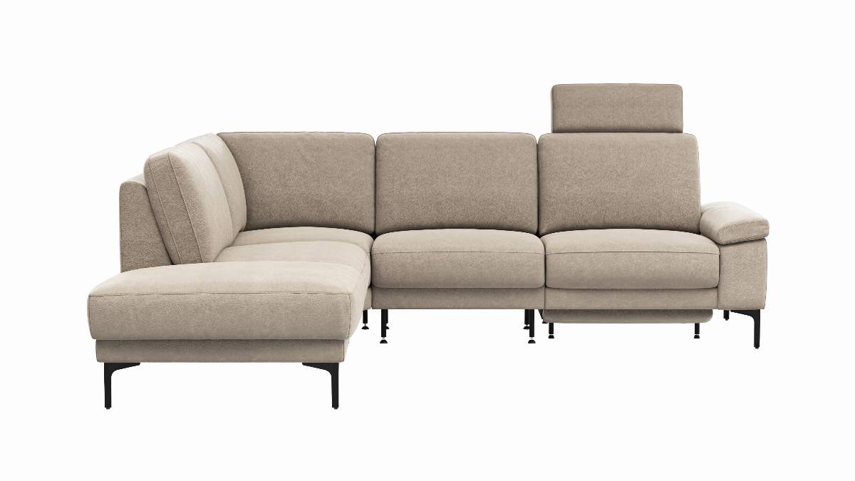 Ecksofa Matero - Ecke mit 2-Sitzer rechts inkl. Relaxfunktion motorisch und Sitzvorzug, Leder, Taupe