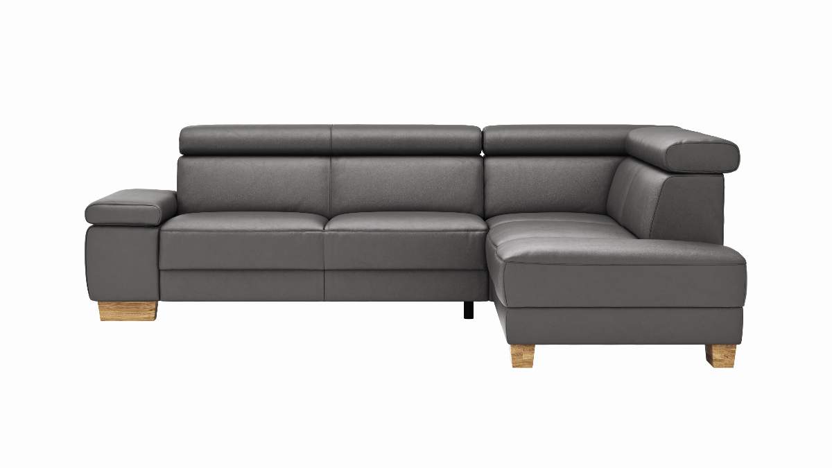 Ecksofa Philadelphia - 2,5-Sitzer mit Ecke rechts inkl. Kopfteil verstellbar, Leder, Anthrazit