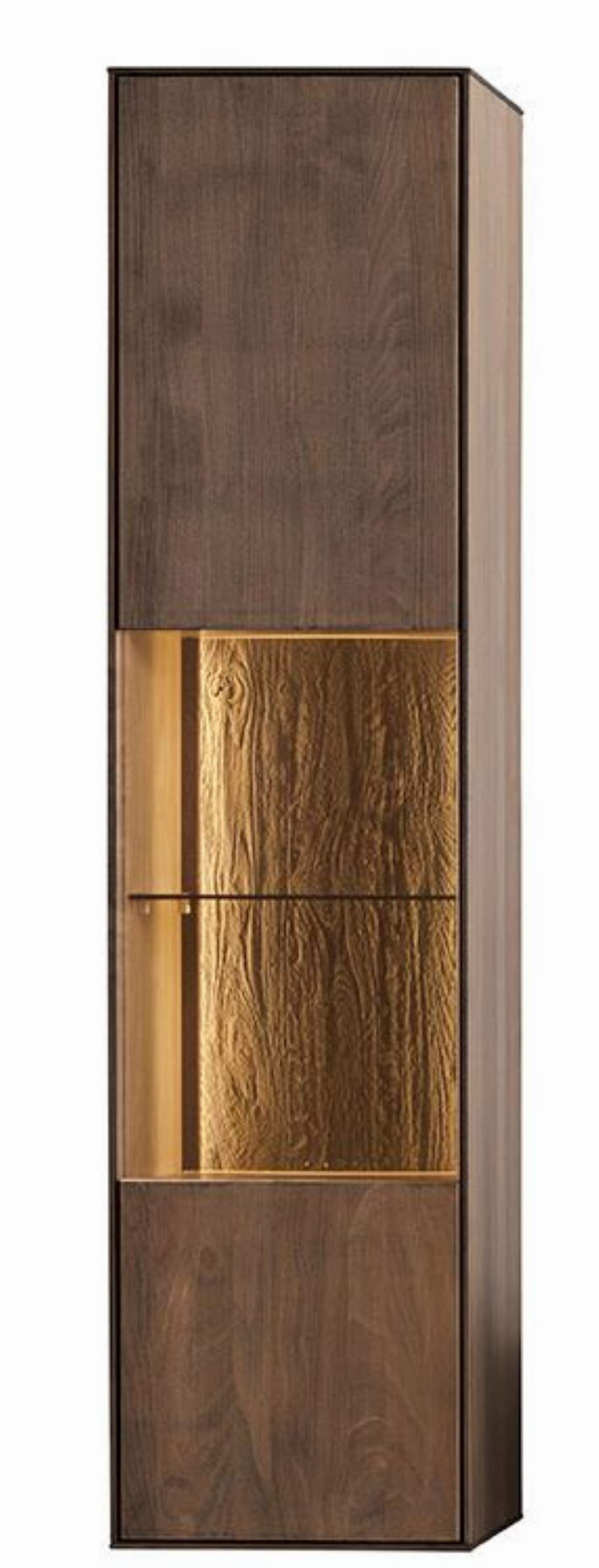 Hängevitrine Saratoga - inkl. Beleuchtung, Anschlag Links, Buche massiv, silbergrau geölt