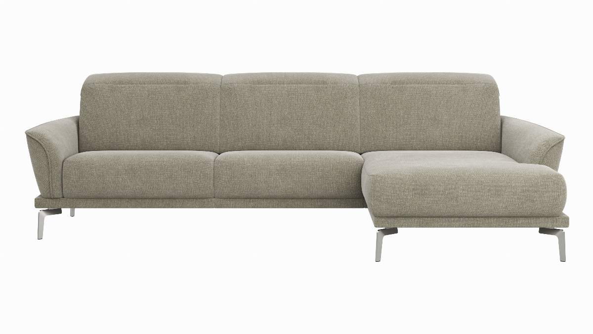 Ecksofa Amadena - 2-Sitzer mit Longchair rechts inkl. Kopfteilverstellung, Stoff, Limone