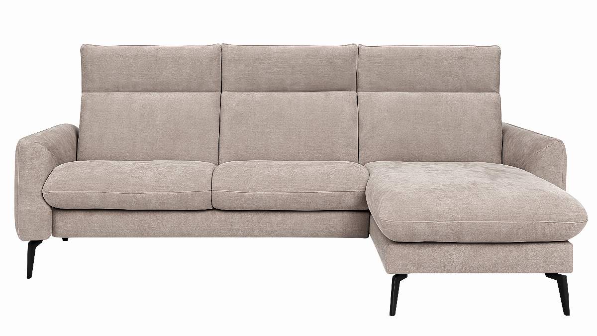 Ecksofa Avela - 2,5-Sitzer mit Longchair rechts inkl. Kopfteile verstellbar, Stoff, Bisquit
